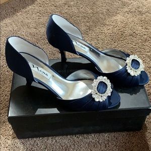 Nina Navy Luster Peep Toe